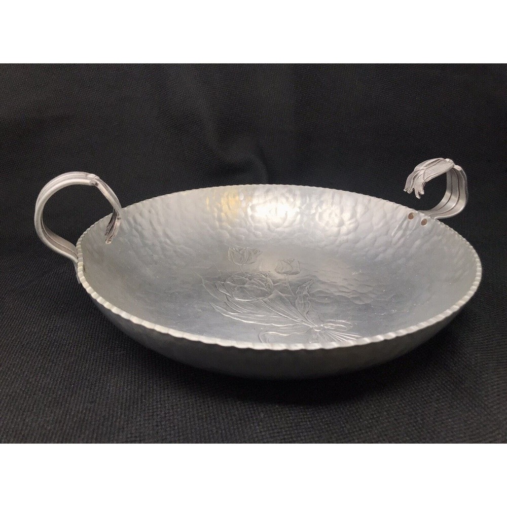 Hand Wrought Tulips Aluminum Bowl #450 Vintage Creations by Rodney Kent